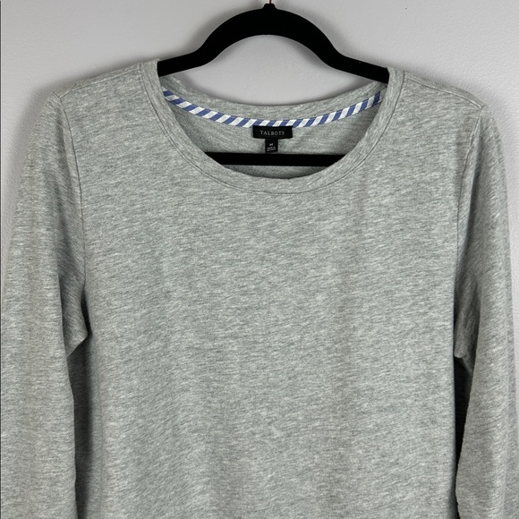 Talbots Cotton Mix Media Striped Polka Dot Long Sleeve Top Medium Grey Blue - Picture 3 of 13